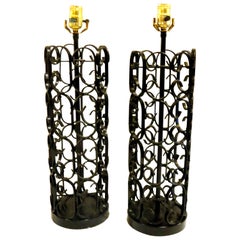 1960s Rare Pair of Iron Table Lamps by Arthur Umanoff the Grenada Collection
