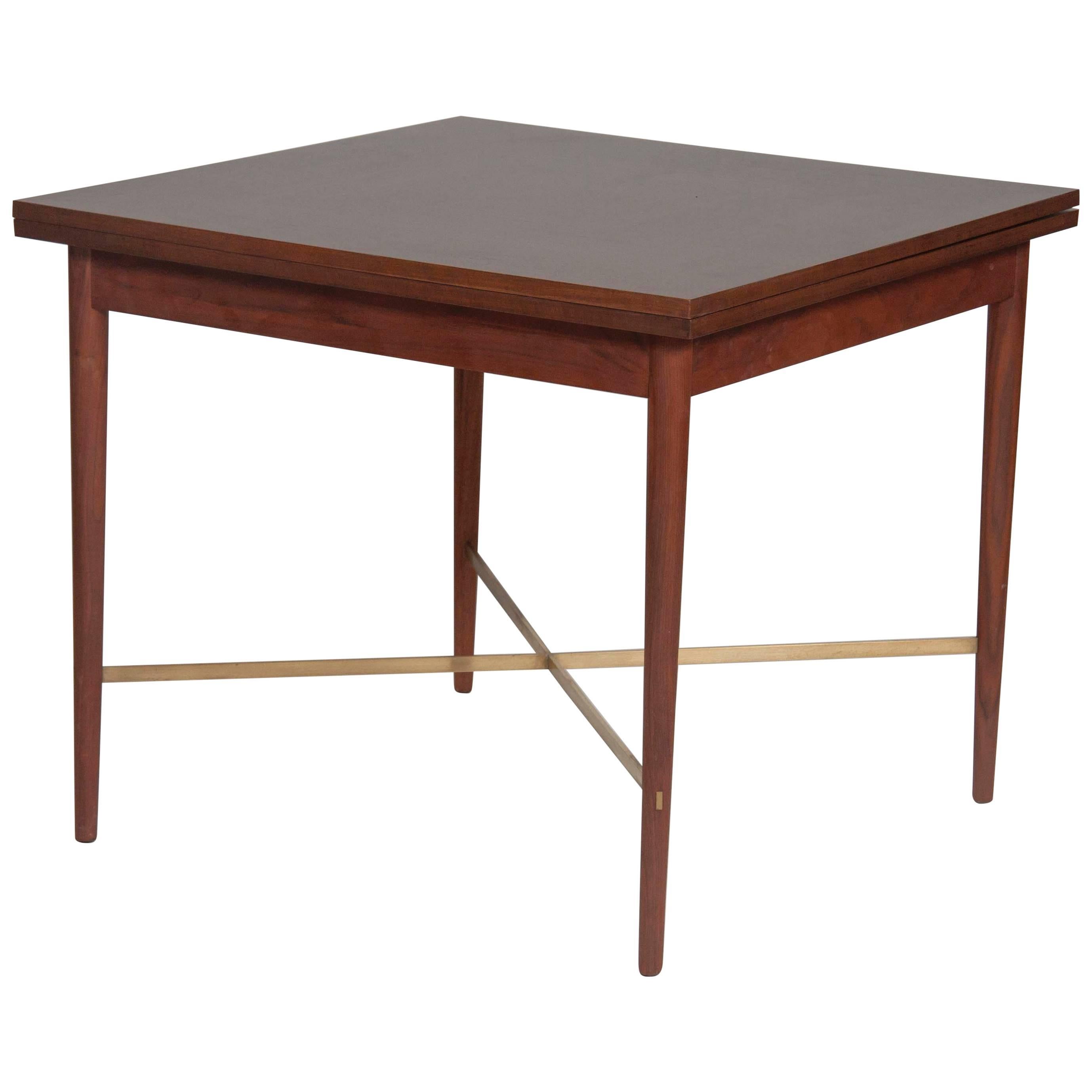 Paul McCobb Card Table with Folding Top And Brass Stretchers 