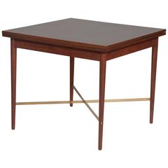 Vintage Paul McCobb Card Table with Folding Top And Brass Stretchers 