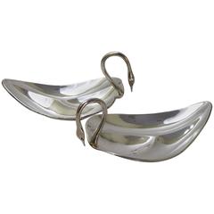 Pair of Mexican Sterling Silver Swan Form Bowls by Tane