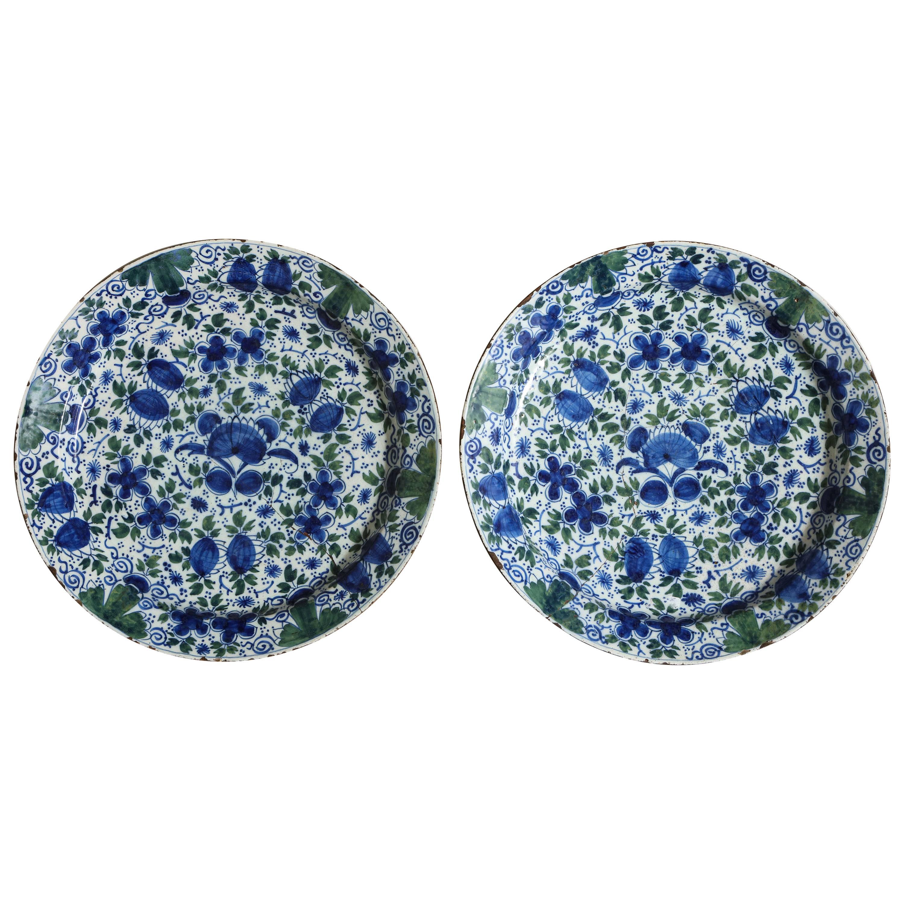 Pair of Profusely Decorated Delft Chargers