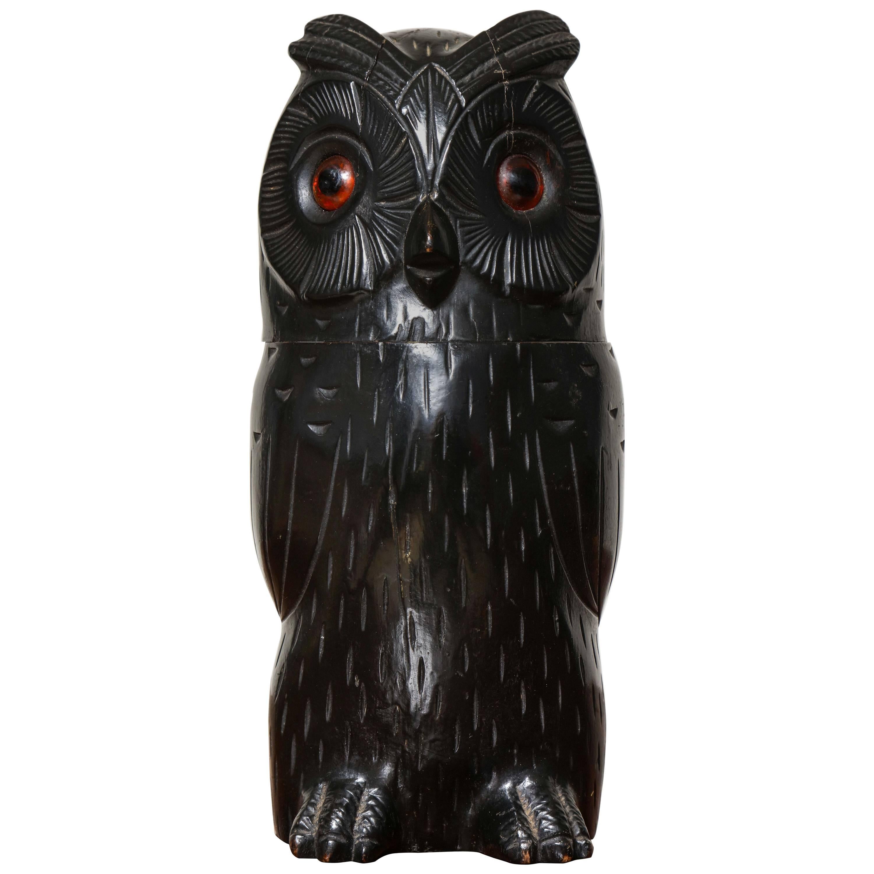 Carved Owl Tobacco Jar
