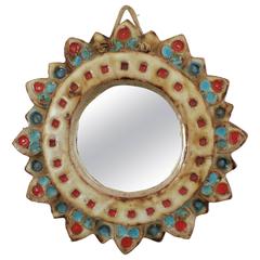 La Roue Vallauris Ceramic Sunburst Mirror in the Manner of Georges Pelletier