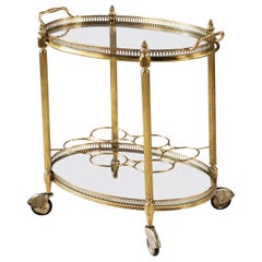 Vintage Mid-Century Polished Brass Cocktail Drinks Trolley, Bar Cart