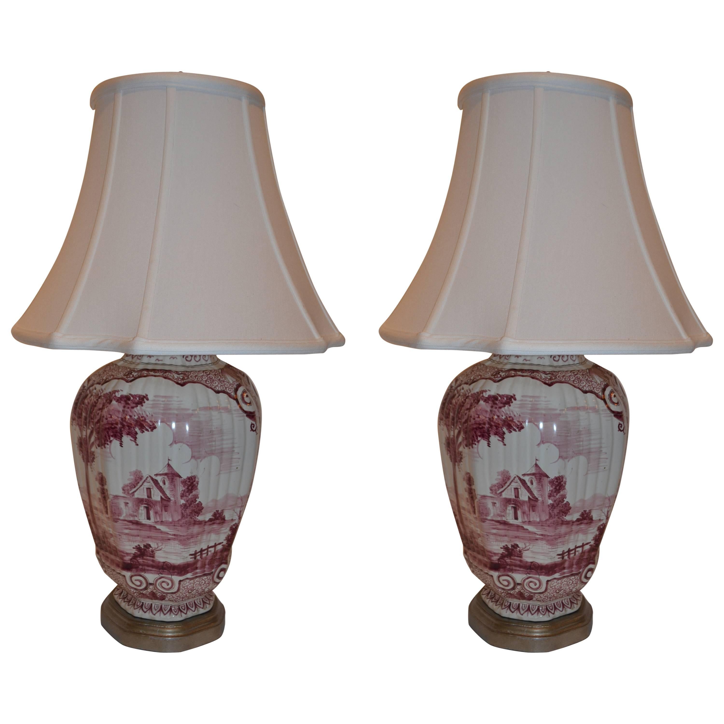 Pair of Decorated Dutch Jars Converted to Lamps For Sale