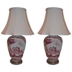 Pair of Decorated Dutch Jars Converted to Lamps