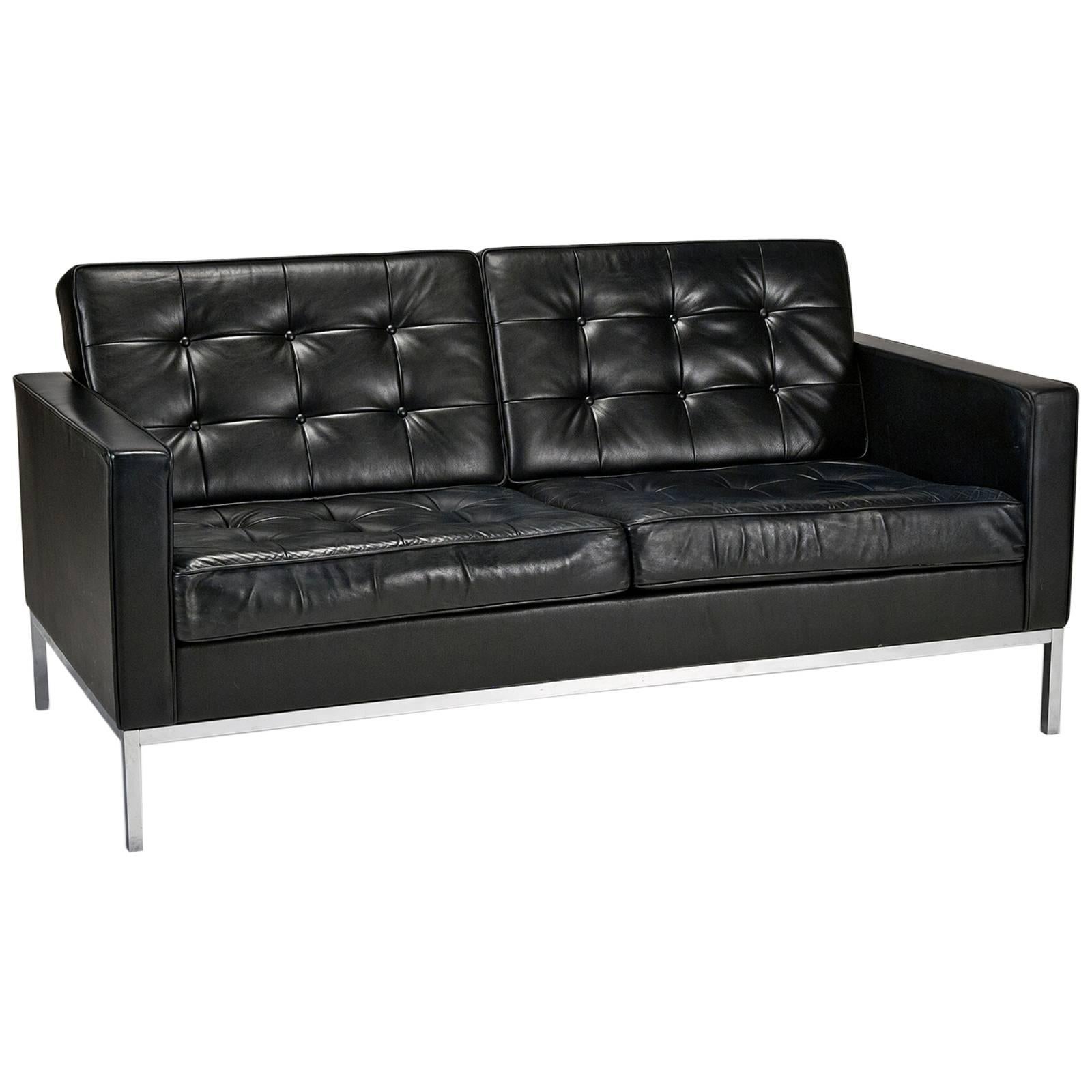 Florence Knoll Leather Settee Designed by Florence Knoll for Knoll Studio