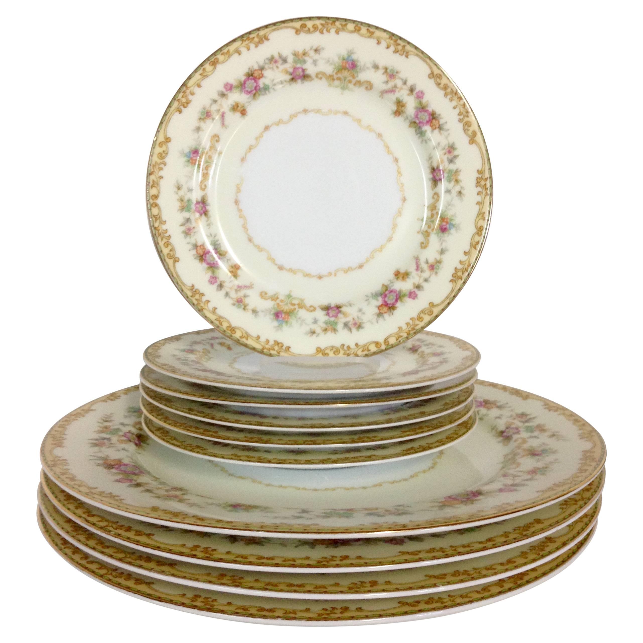 1930s Japanese Art Nouveau Floral and Scroll Motif Porcelain Plate S/12