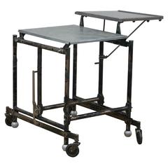 Patinated Steel and Zinc Industrial Rolling Side Table or Nightstand