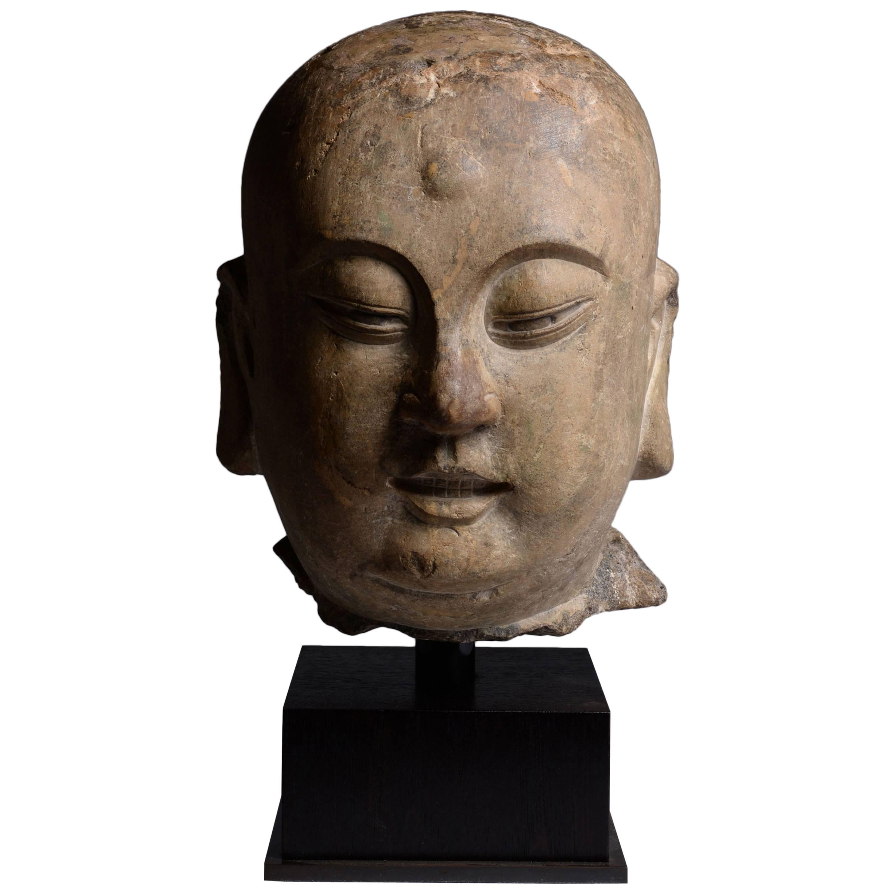 Ancient Chinese Song Dynasty Stone Head of a Lohan Buddha, 960 AD