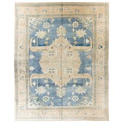 Vintage Konya Rug in Soft Pink, Blue and Beige Colors
