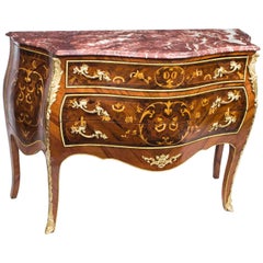 Vintage Louis XV Walnut Marquetry Commode Siena Marble