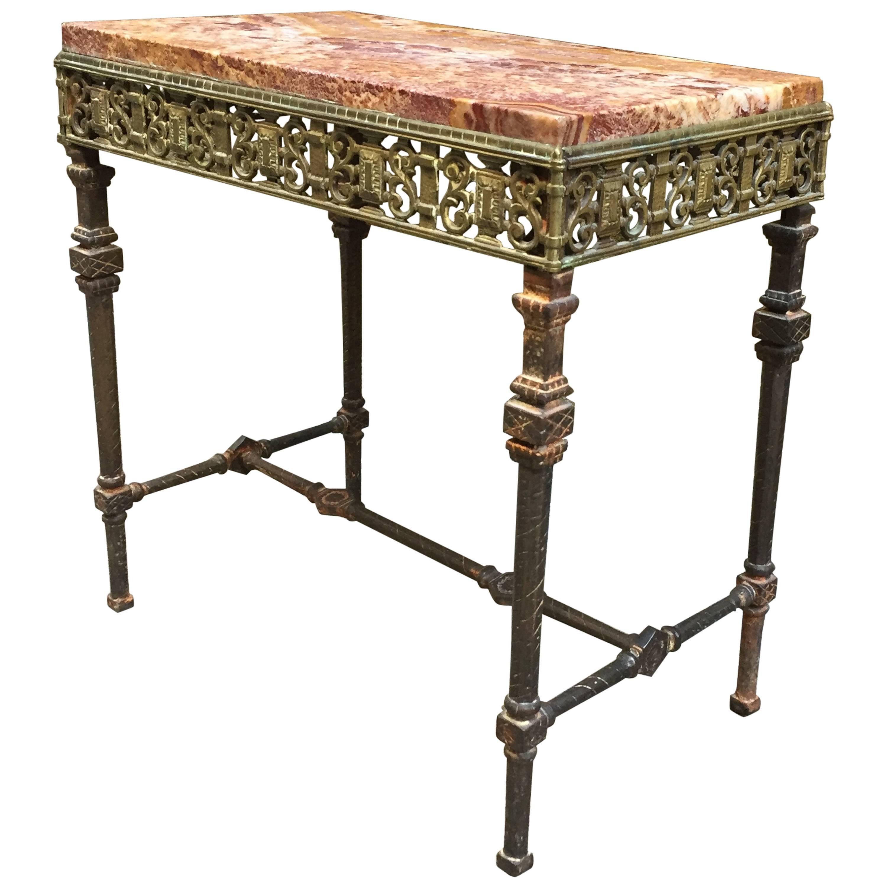 Oscar Bach Style Iron and Marble-Top Table