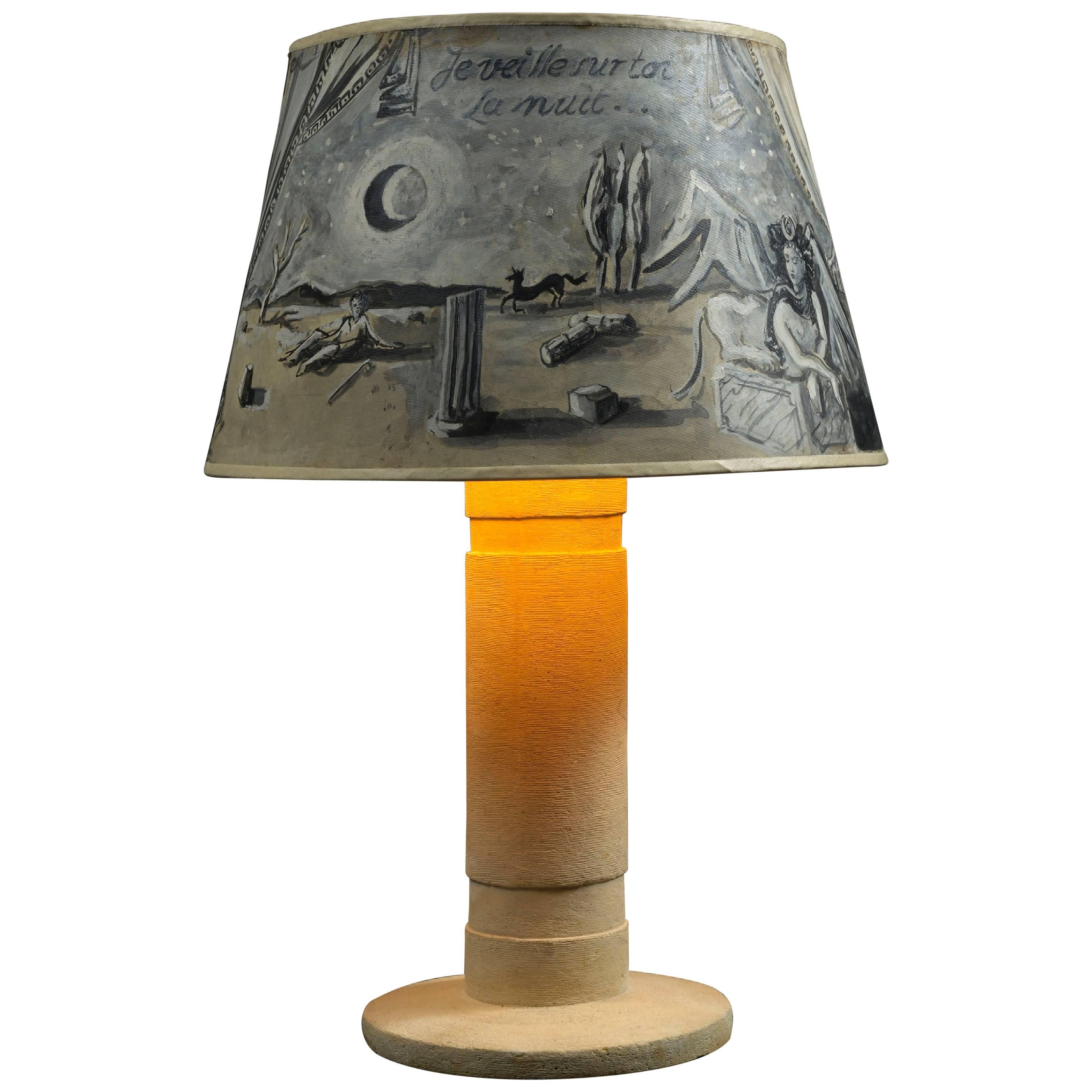 Christian Berard, Lamp base with Painted Shade, 1937 For Sale