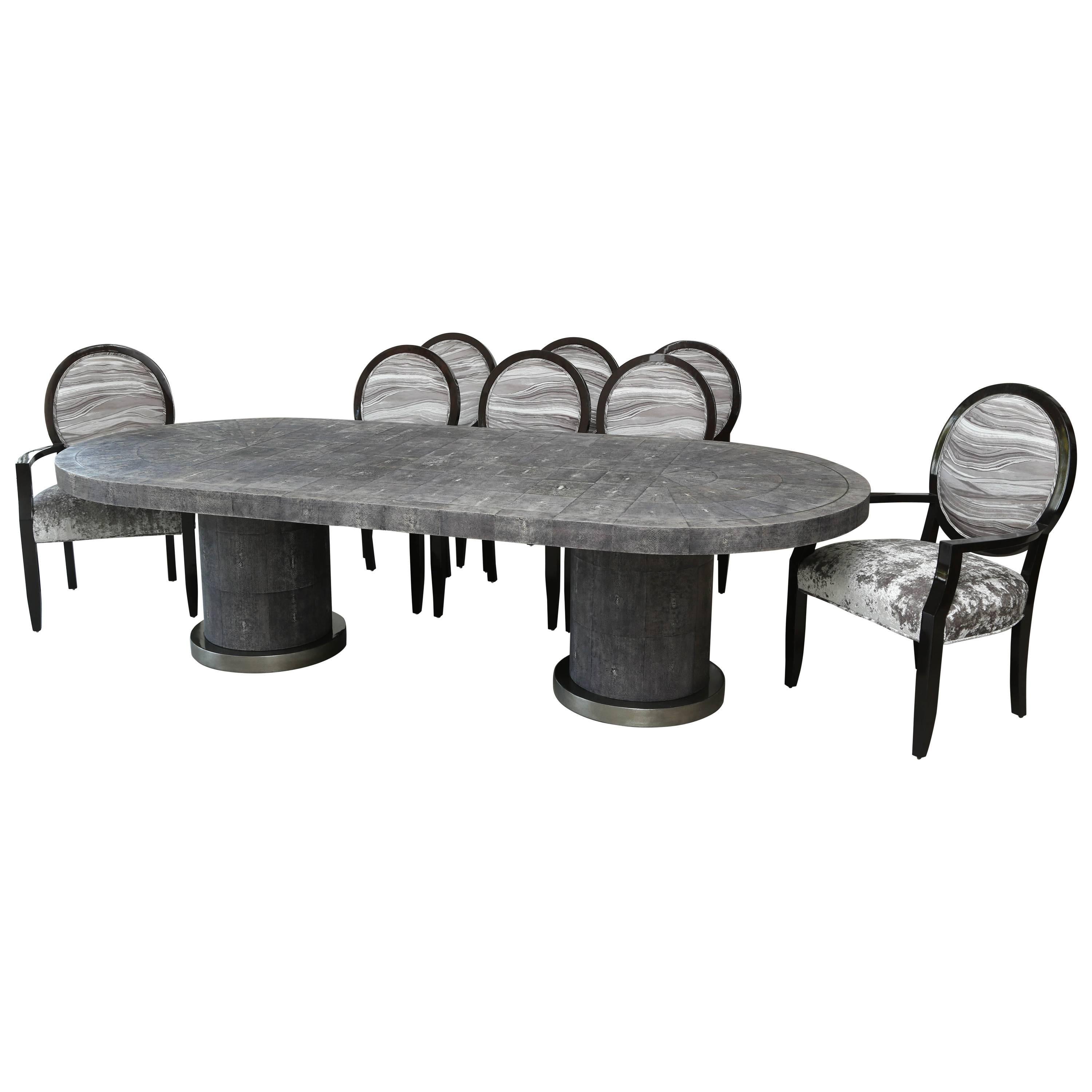 Ron Seff Shagreen Dining Table and Eight Chairs