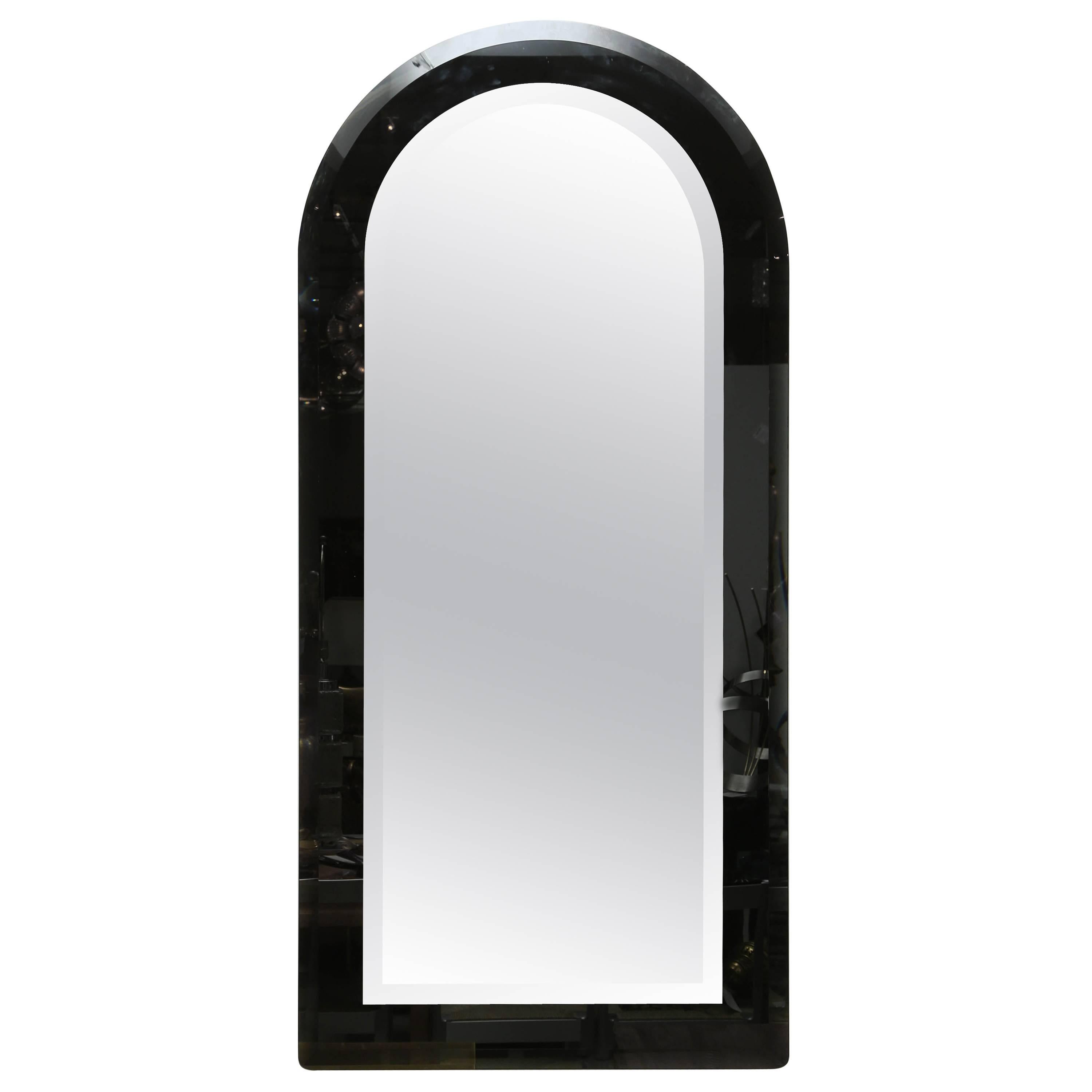 Black Glass Karl Springer Style Mirror For Sale