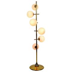 Brass and Swirling Opaline Glass Globes Floor Lamp by Temde, Switzerland, 1970s