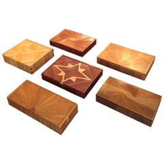 Collection of Six French Art Deco Straw Marquetry Boxes