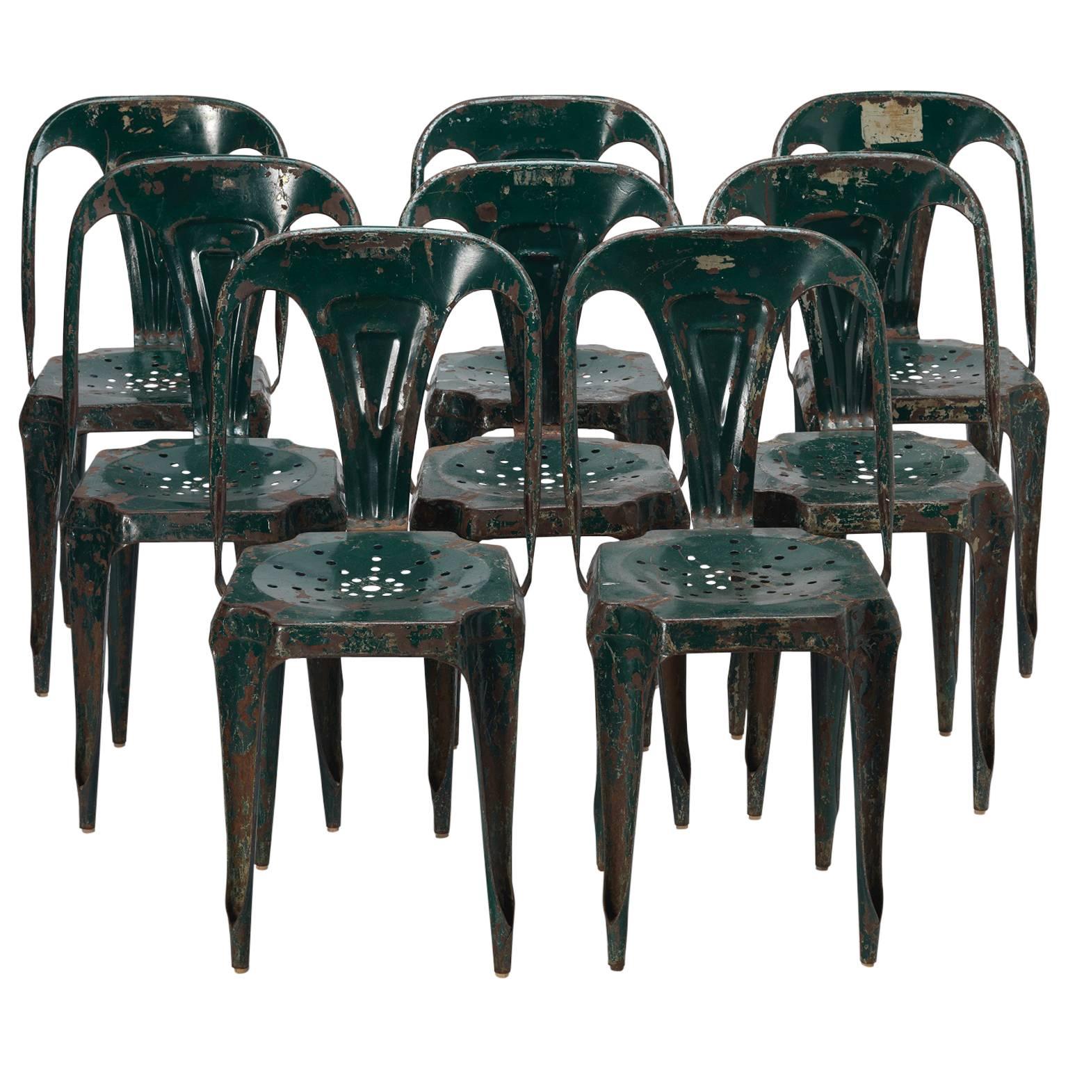 Set of Eight Original Tolix Steel Chairs