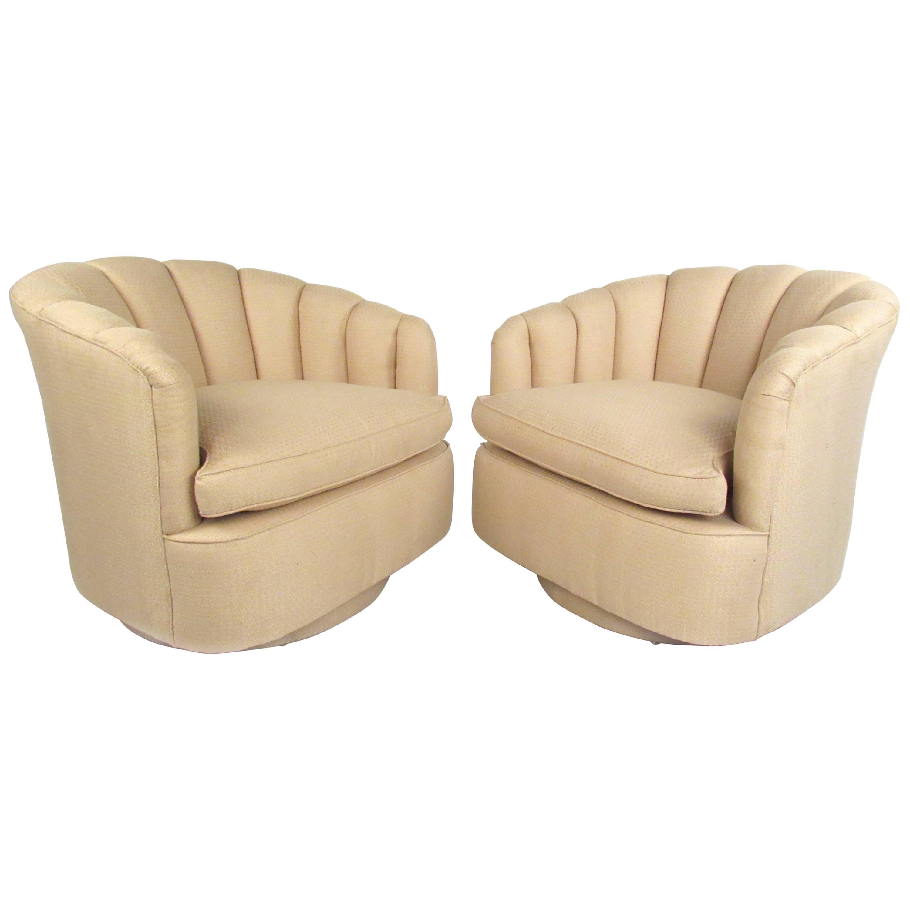 Pair of Contemporary Modern Scalloped Swivel Lounge Chairs