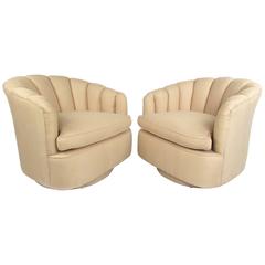 Pair of Contemporary Modern Scalloped Swivel Lounge Chairs 8
