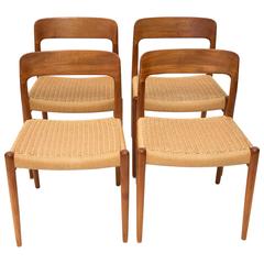 Set of Four Niels O. Møller Dining Chairs with Drawstrings, Model 75