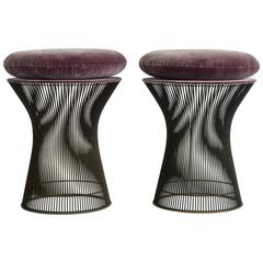 Vintage Original Pair of Warren Platner Stools in Silk Velvet