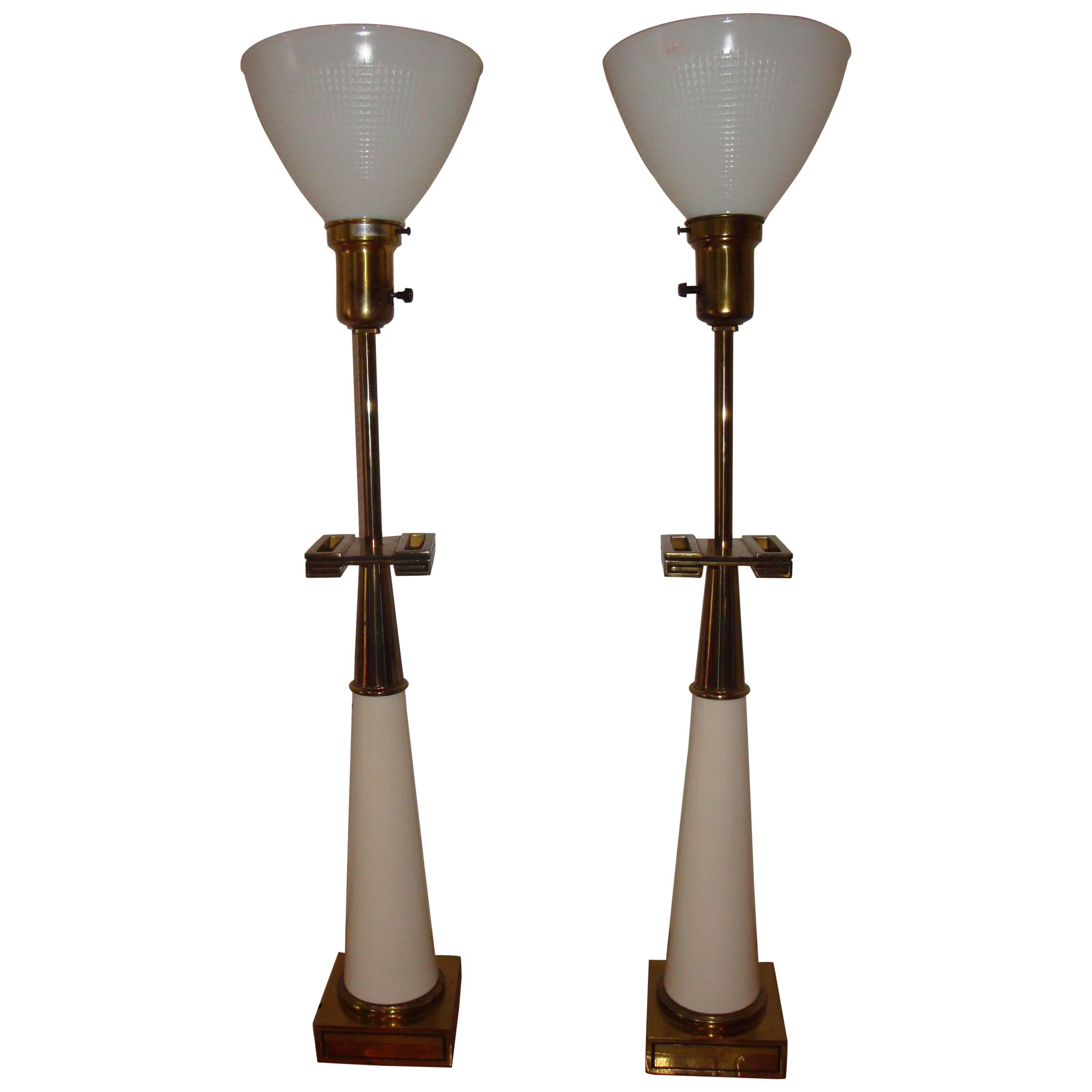 Tommi Parzinger Stiffel Brass and Porcelain Lamps