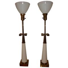 Tommi Parzinger Stiffel Brass and Porcelain Lamps