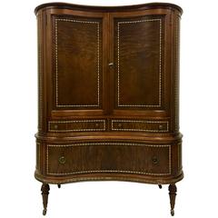 1920'S Louis Style Kidney Flame Mahogany Rolling Armoire Cabinet