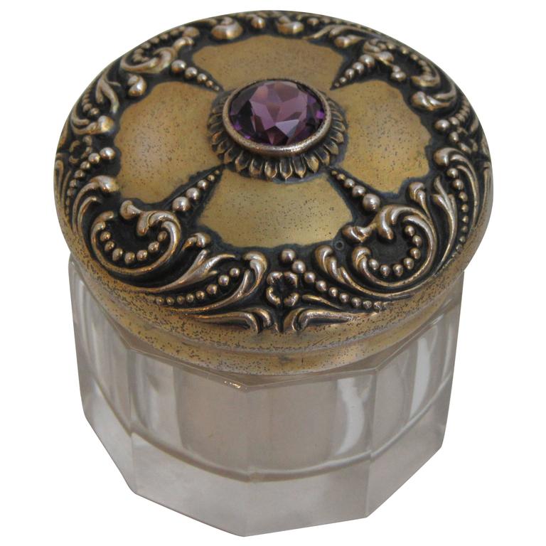 Glass and Sterling Vanity Jar by Foster and Bailey of Providence, RI at