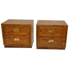 Pair of Henredon Campaign Style Nightstands