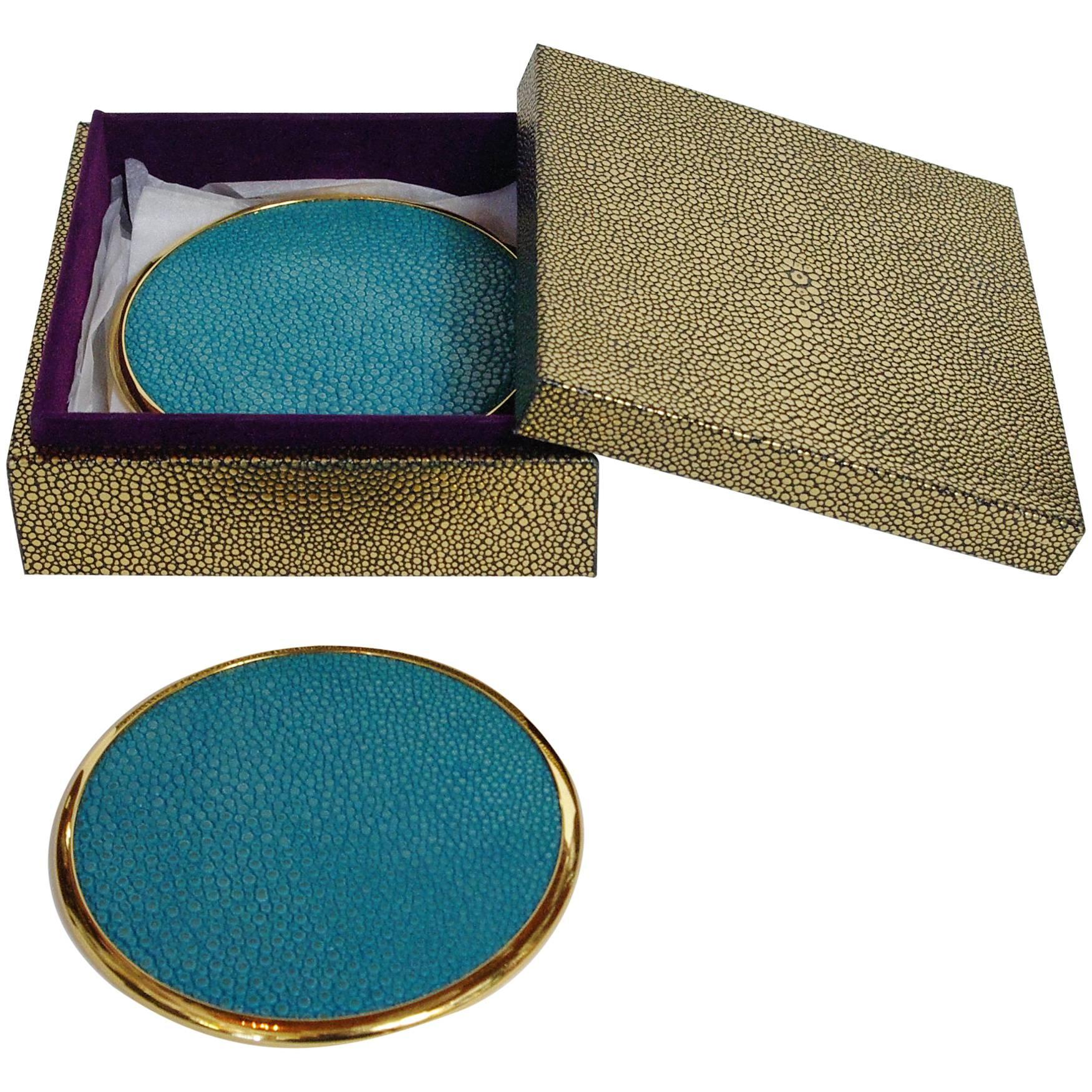 Set of Four-Piece Coasters with Turquoise Shagreen by Fabio Bergomi