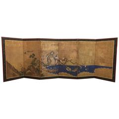 Japanese Screen with Ducks in a Stream