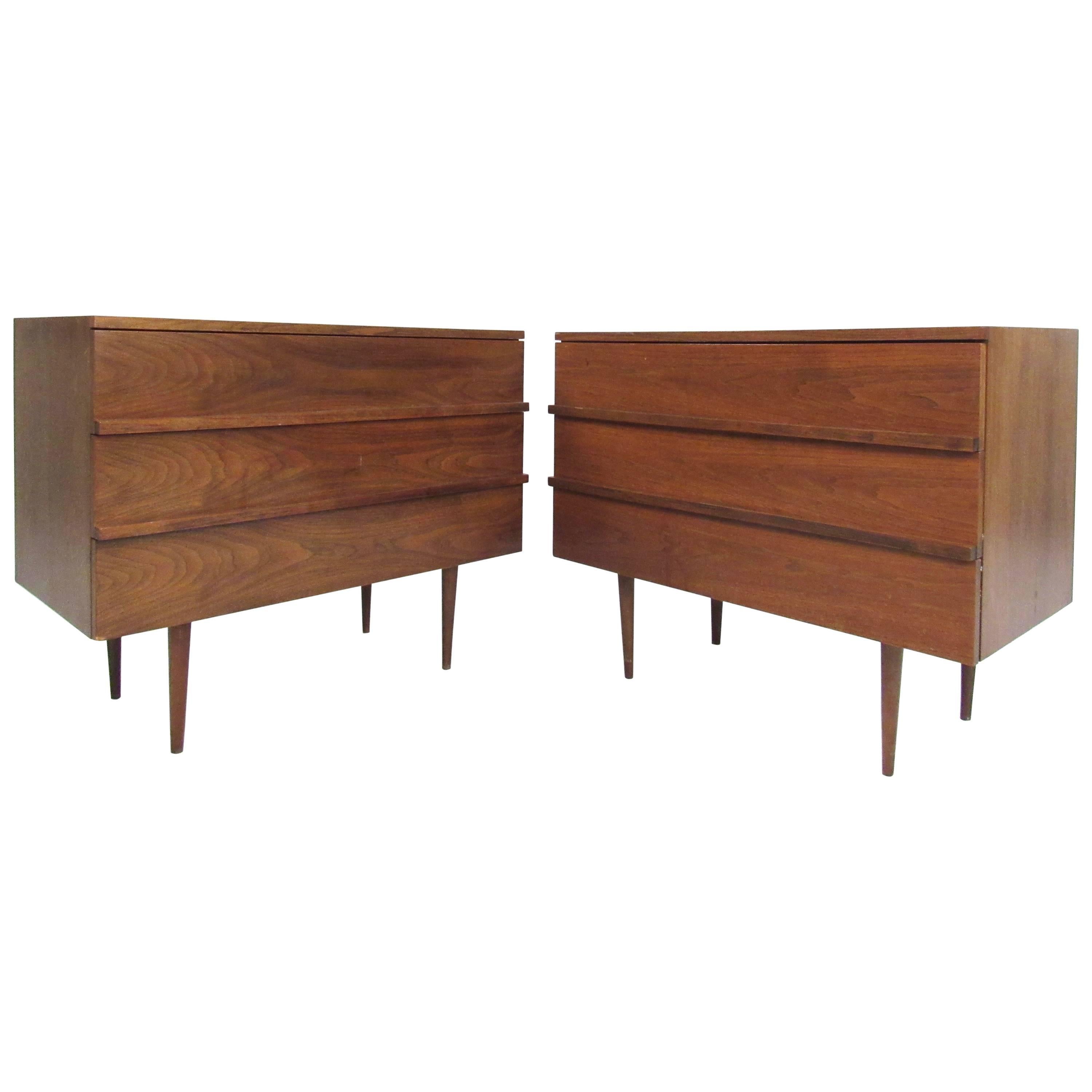 Pair of Mid-Century Modern Three-Drawer Walnut Dressers