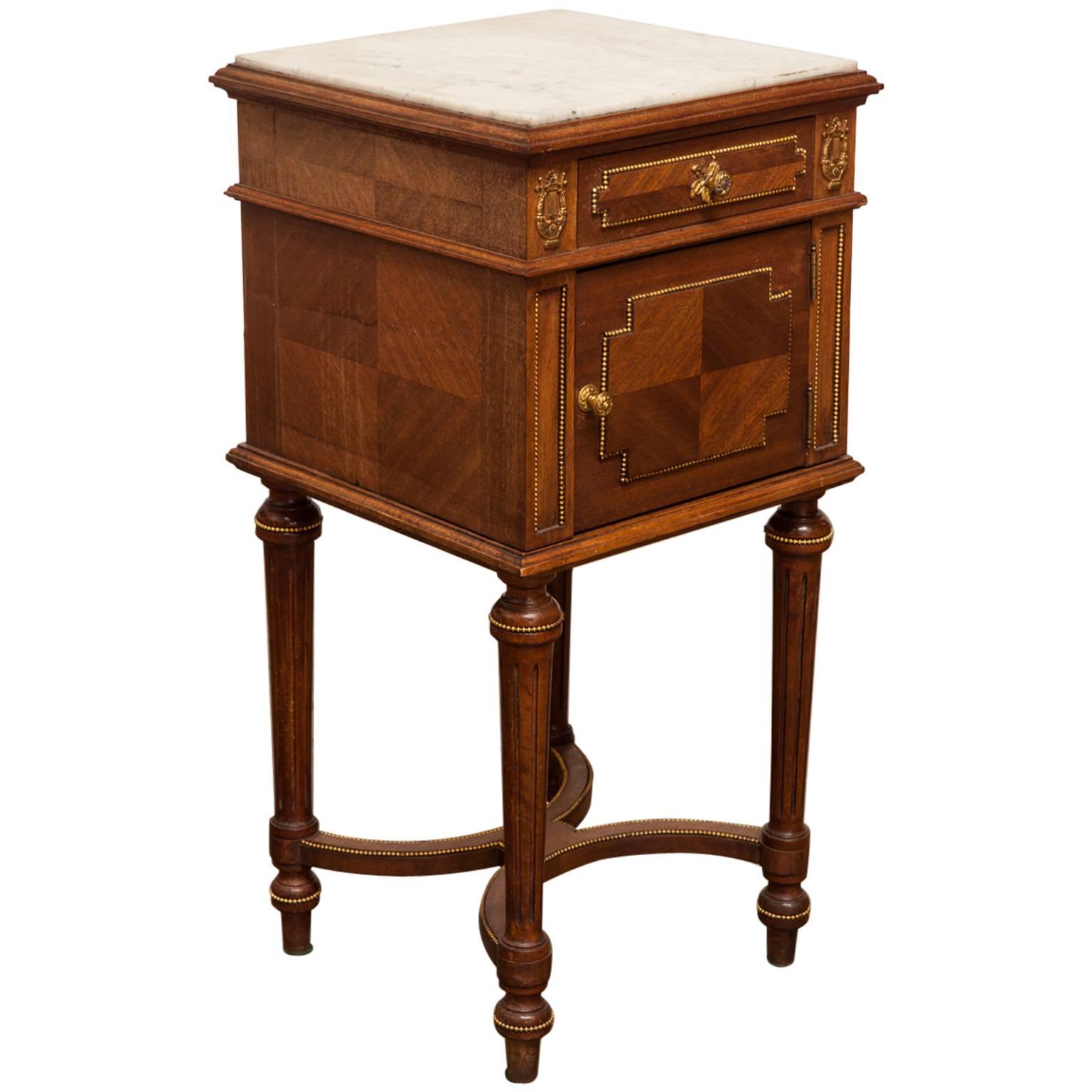 French Directoire Style Marble-Top Bedside Table