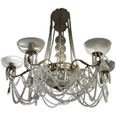 Early 20th Century Italian Six Arms Gilt Bronze and Glass Chandelier