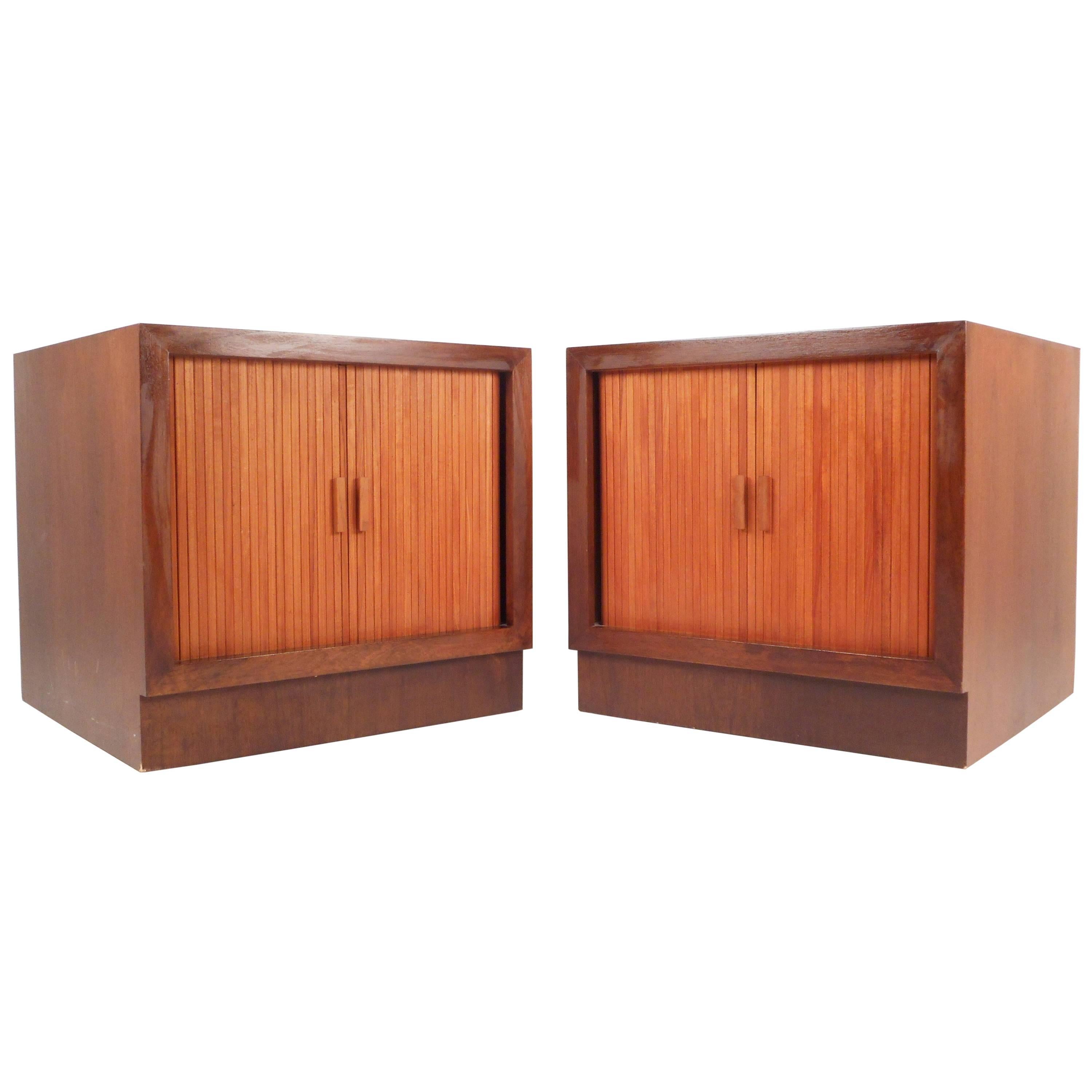 Mid-Century Modern Teak Tambour Nightstands