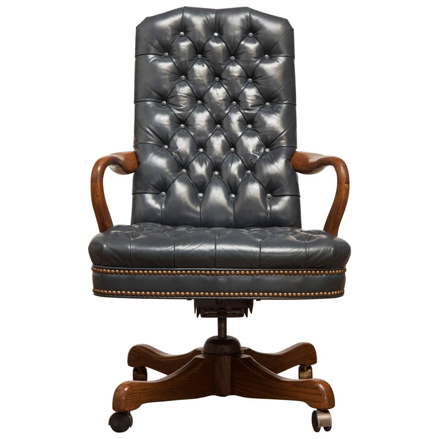 Fine Tufted Leather Desk Chair by Schafer Brothers For Sale at 1stdibs