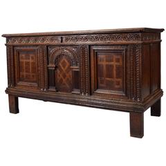 Fine Stuart Inlaid and Carved Oak Coffer, Early 17th Century
