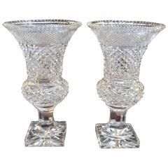 Pair of Antique Irish Cut-Glass Urns