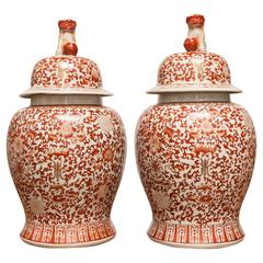 Pair of Large Chinese Porcelain Temple Ginger Jars