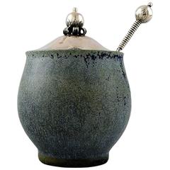 Arne Bang and Others, Jam Jar in Stoneware, Lid and Spoon in Sterling Silver