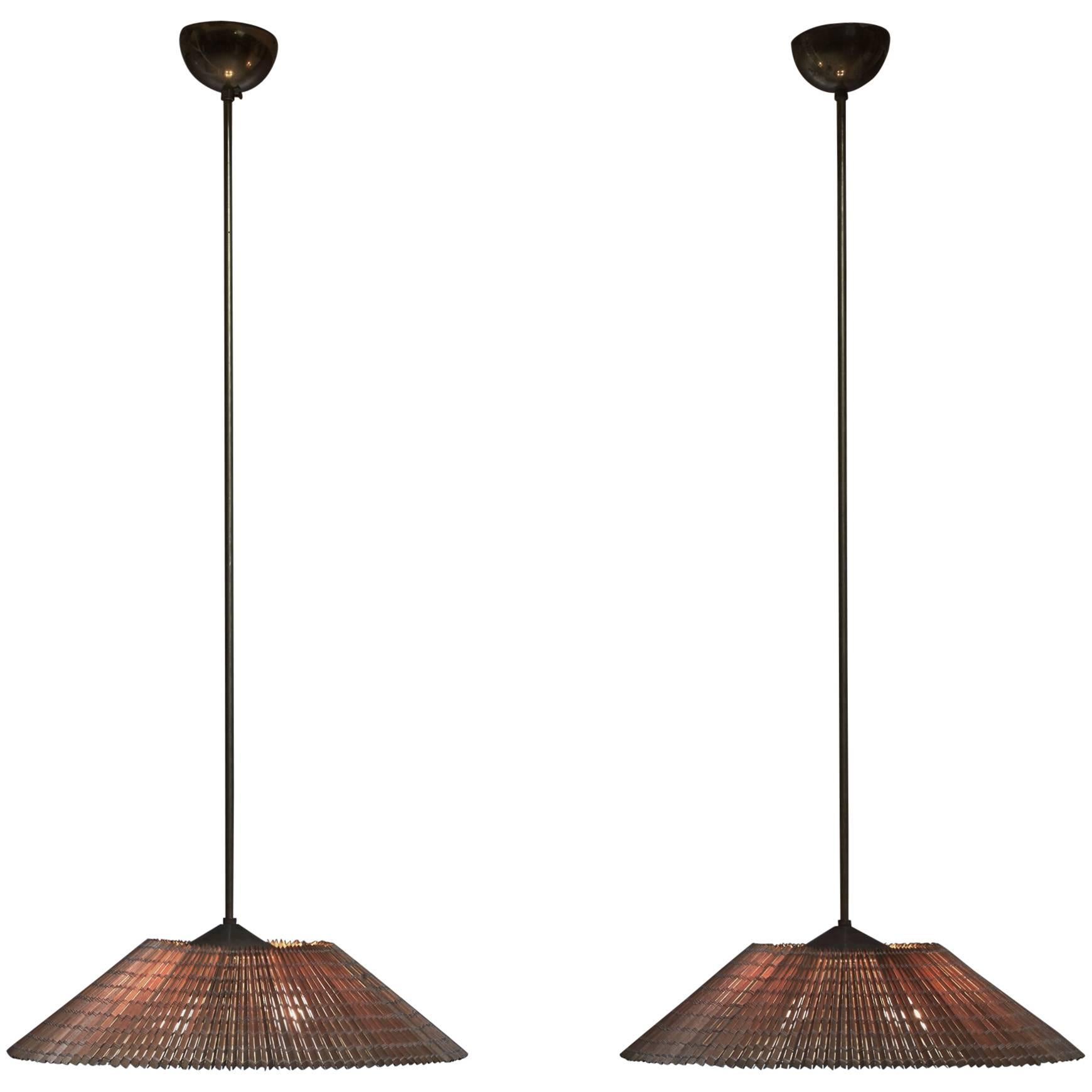 Paavo Tynell Pair of Pendants with Wooden Shade, Idman, Finland, 1950s For Sale