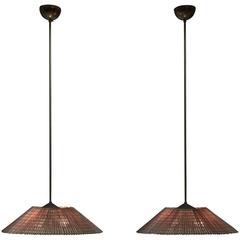 Paavo Tynell Pair of Pendants with Wooden Shade, Idman, Finland, 1950s