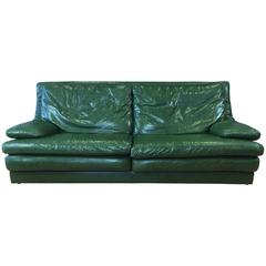 Vintage Roche Bobois Green Leather Sofa & Lounger