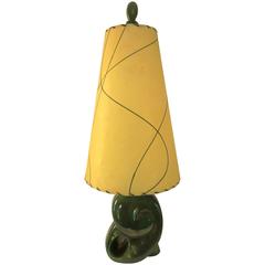 1950s Freeform Atomic Ceramic Table Lamp with Original Fiberglass Lampshade