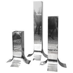 Uncommon Set of Three Lino Sabattini Silver Plated “Stele” Vases