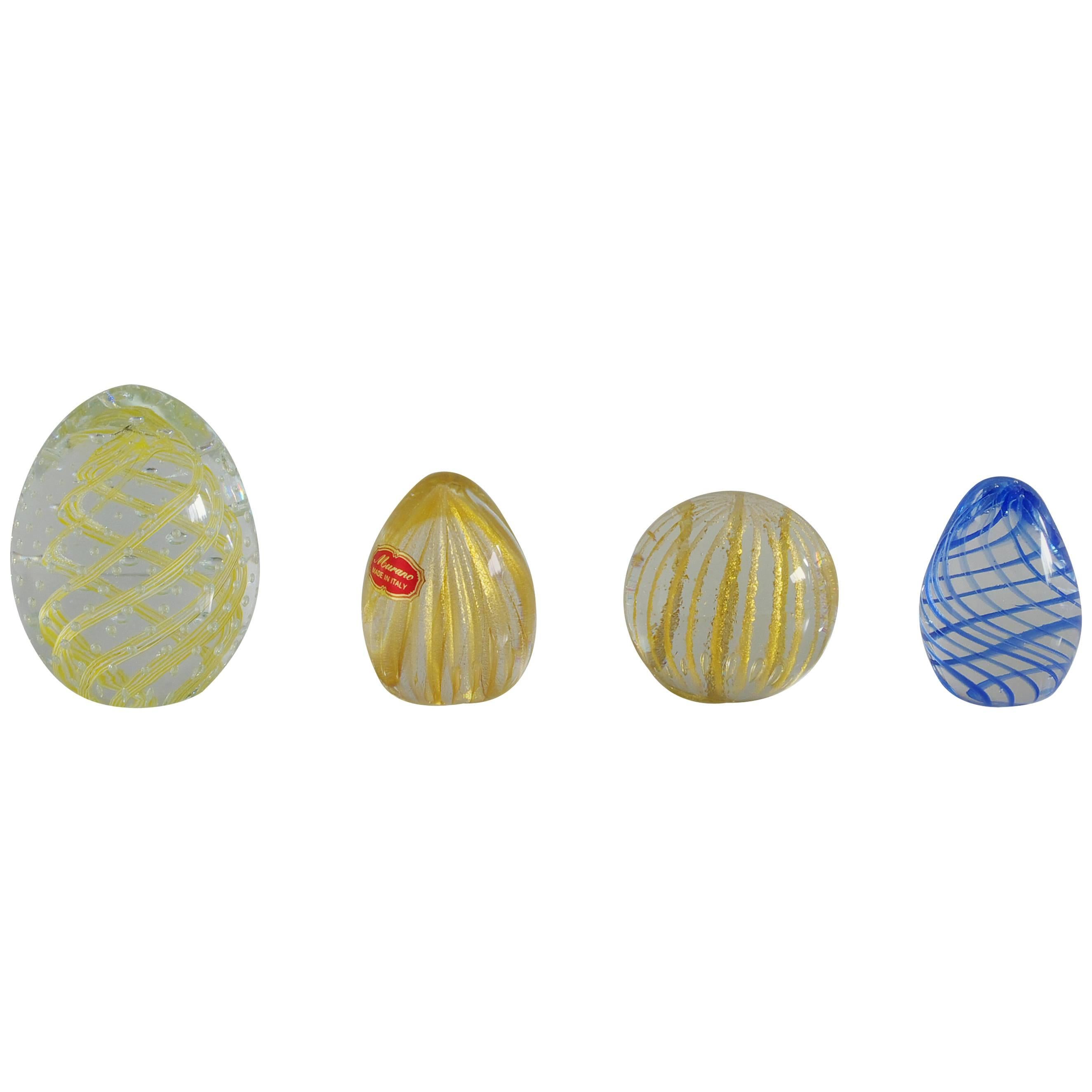 Collection of Four Italian Murano Glass Paperweights with Gold and Stripes