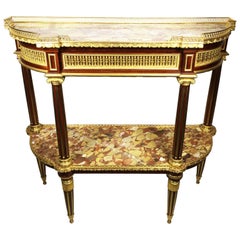 19th Century Louis XVI Style Gilt Bronze-Mounted Two-Tier Demilune Console